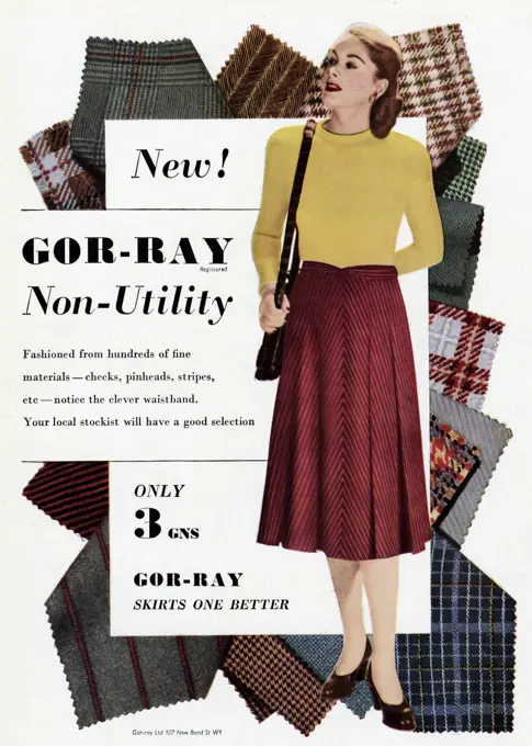 Fashionable from hundreds of fine materials - checks, pinheads, stripes, ect - notice the clever waistband .  1948