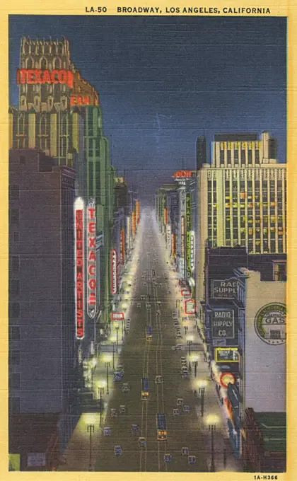 Night view of Broadway, Los Angeles, California, USA.   1931