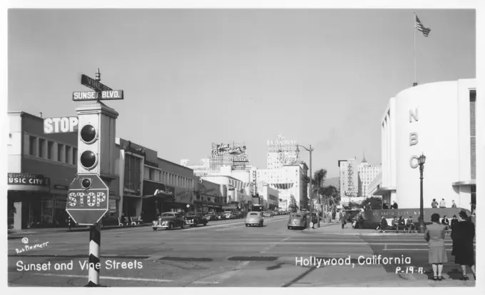 Sunset and Vine Streets, Hollywood, California, USA.  20th century