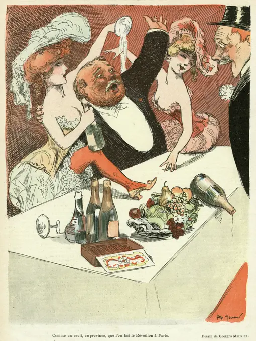 Boisterous diners go wild as  the champagne flows         Date: 1904