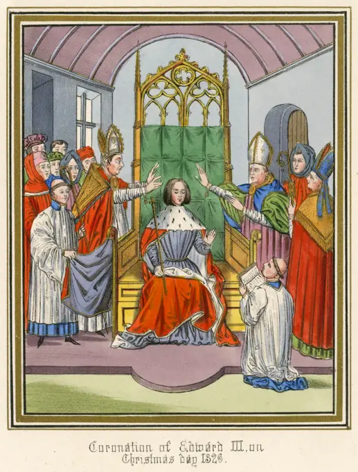 KING EDWARD III  His coronation in Westminster  Abbey at the age of 15       Date: 1312 - 1377