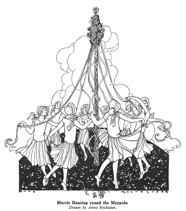  Girls dance round a maypole         Date: 1930
