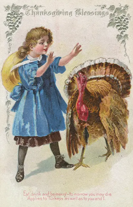 A girl with a Thanksgiving  turkey (Fourth Thursday in November)        Date: 1910