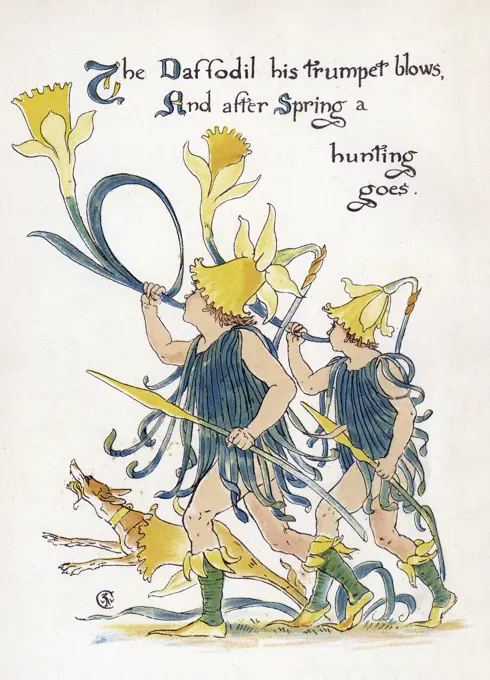 The Daffodil his trumpet blows, And after Spring a hunting goes.      Date: 1895