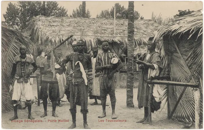 SENEGAL Men of Senegal in their  village, Porte Maillot        Date: 1908