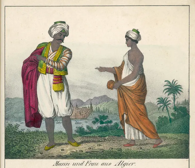 Algerian man and woman          Date: 1836