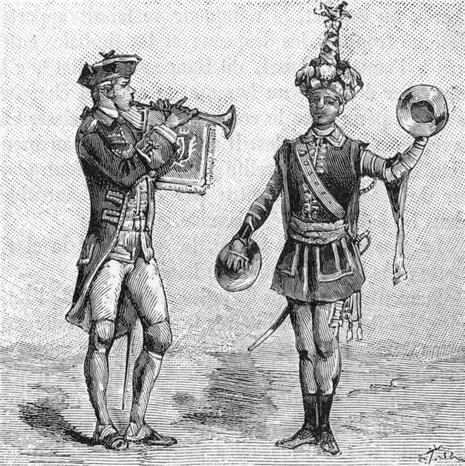 Men play cymbals and an oboe during the reign of Louis VX of France.     Date: 18th century 