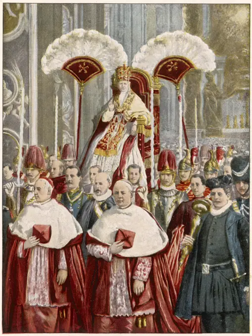 POPE LEO XIII (Gioacchino Vincenzo Raffaelle  Luigi Pecci) borne in procession in St  Peter's, Rome