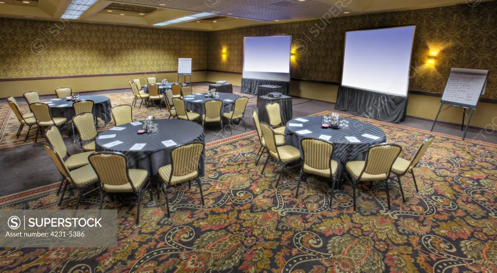 Hotel Conference Room with Tables and Chairs