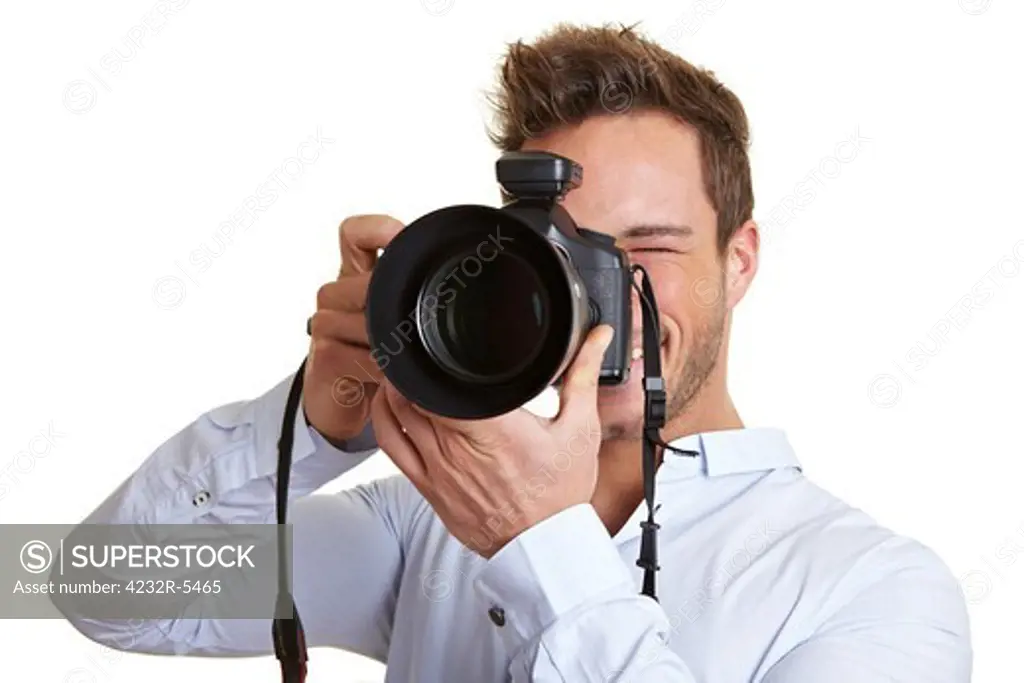 Professional photographer taking pictures with digital DSLR camera