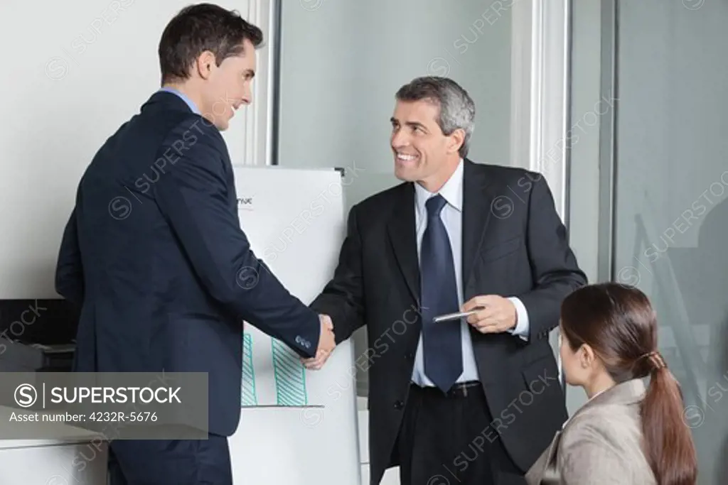 Two successful businesspeople giving handshake in the office
