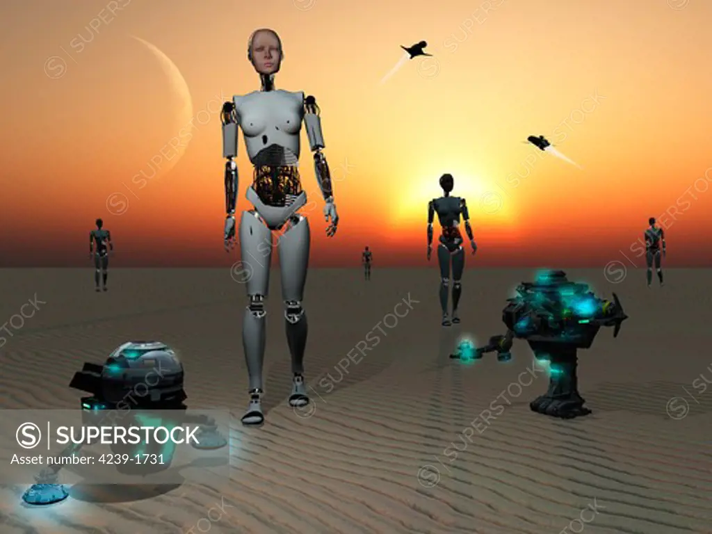 On a distant alien desert world, androids and robots are used to survey the planet for any valuable mineral deposits and potential sources of energy. Their findings will determine weather or not the planet is suitable for human colonization.