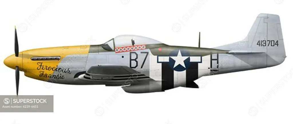 North American P-51D Mustang, nicknamed Ferocious Frankie, assigned to the 374th Fighter Squadron, 361st Fighter Group.