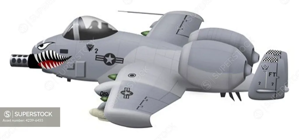 Cartoon illustration of a Fairchild Republic A-10 Thunderbolt II.
