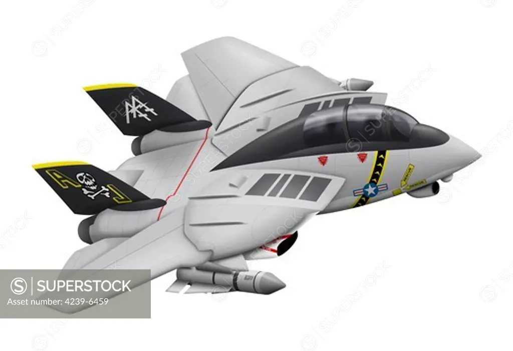 Cartoon illustration of a F-14 Tomcat.