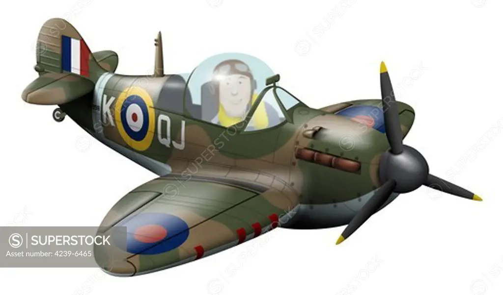 Cartoon illustration of a Royal Air Force Supermarine Spitfire.