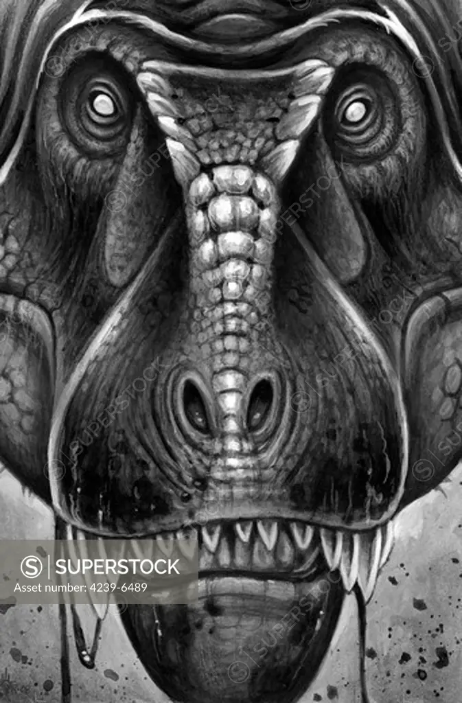 Tyrannosaurus Rex in black and white, acrylics.