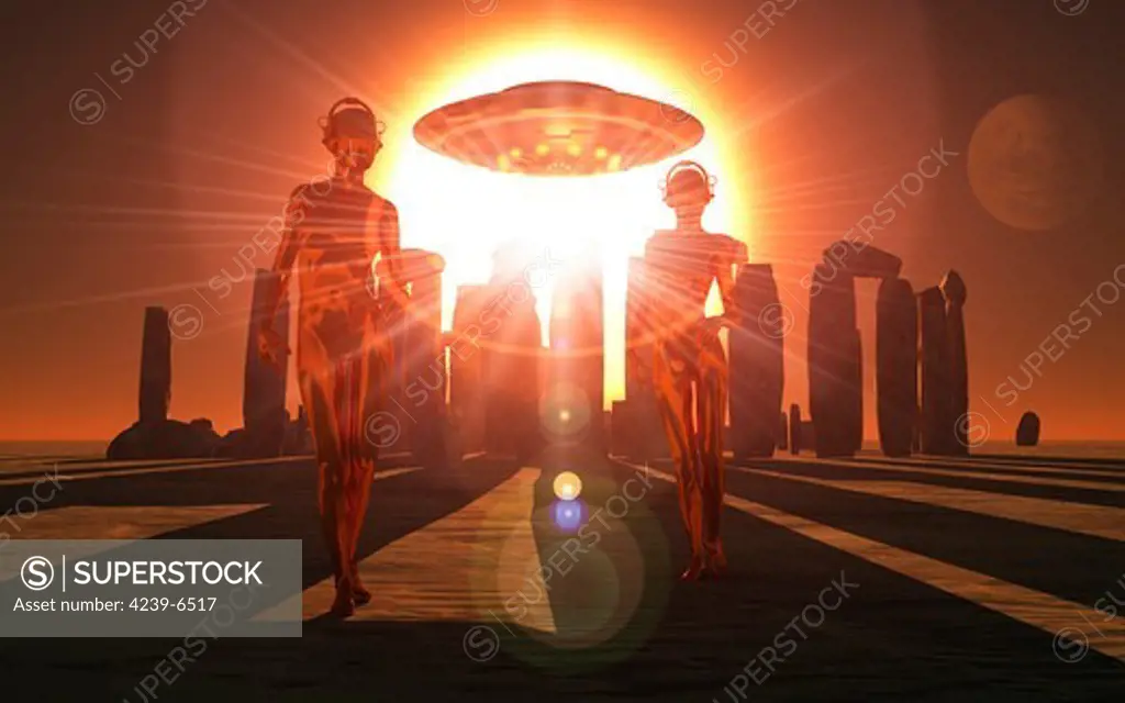 Stonehenge depicted as an earth energy storage center where alien interdimensional beings recharge their vehicles.