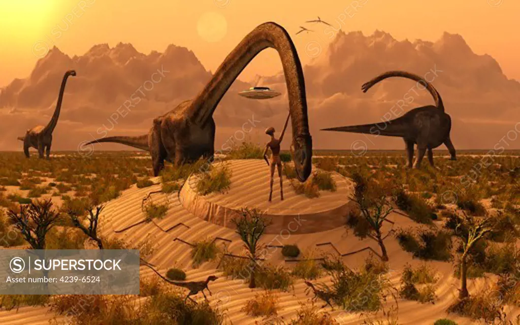 Omeisaurus sauropod dinosaurs communicating with alien reptoid beings.