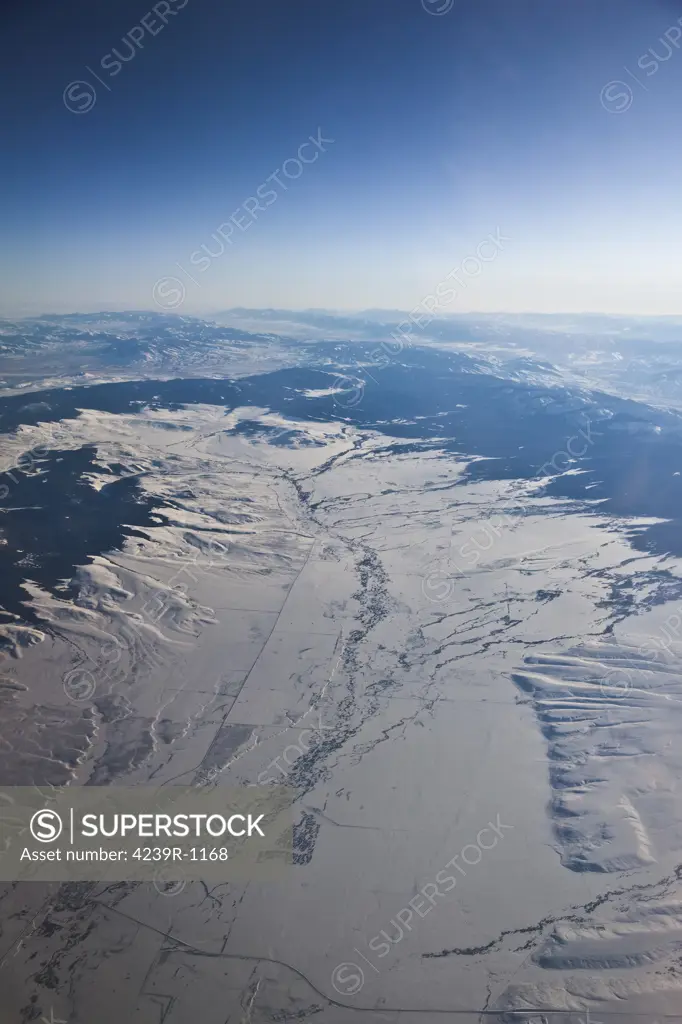 Aerial view of a landmass from 36,000 feet above