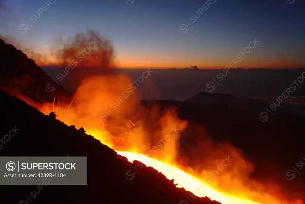 November 2, 2006 - Mount Etna lava flow in morning dawn, Sicily, Italy