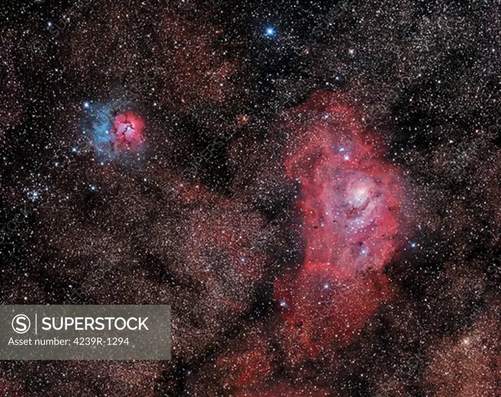 Lagoon Nebula and Trifid Nebula in Sagittarius