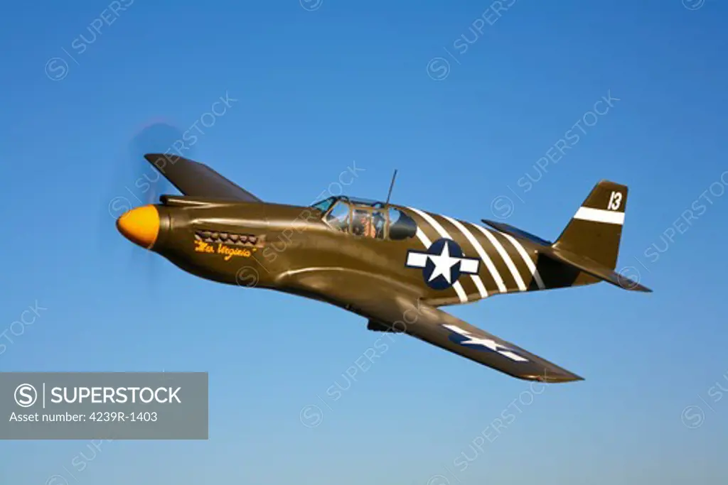 A P-51A Mustang in flight near Chino, California