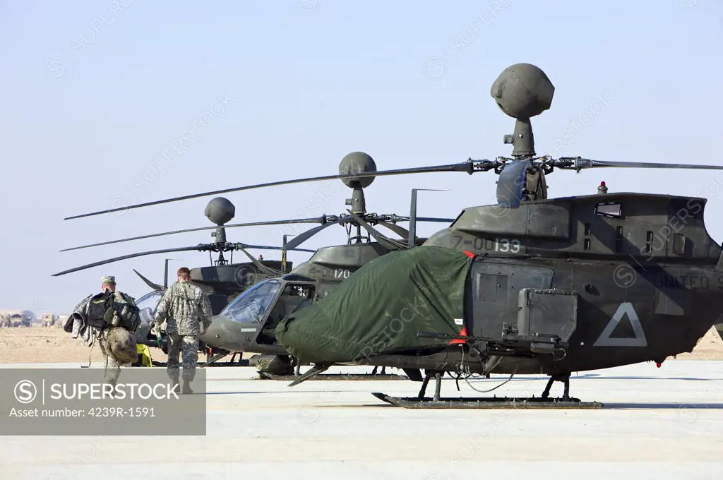 OH-58D Kiowa Warrior helicopters parked at Camp Speicher, Iraq