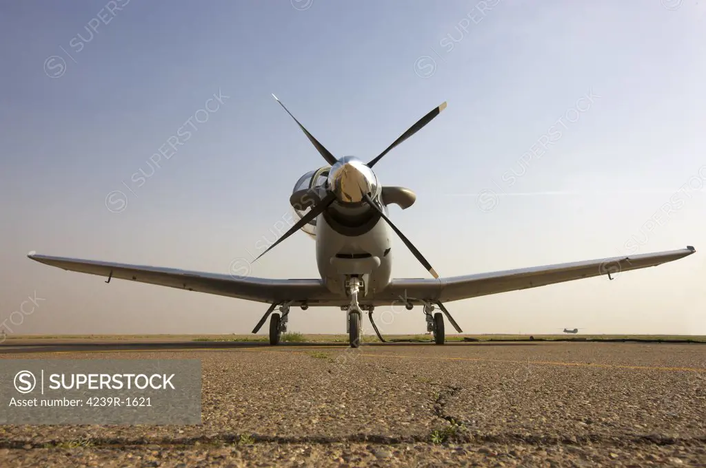 Low angle view of an Iraqi Air Force T-6 Texan trainer aircraft