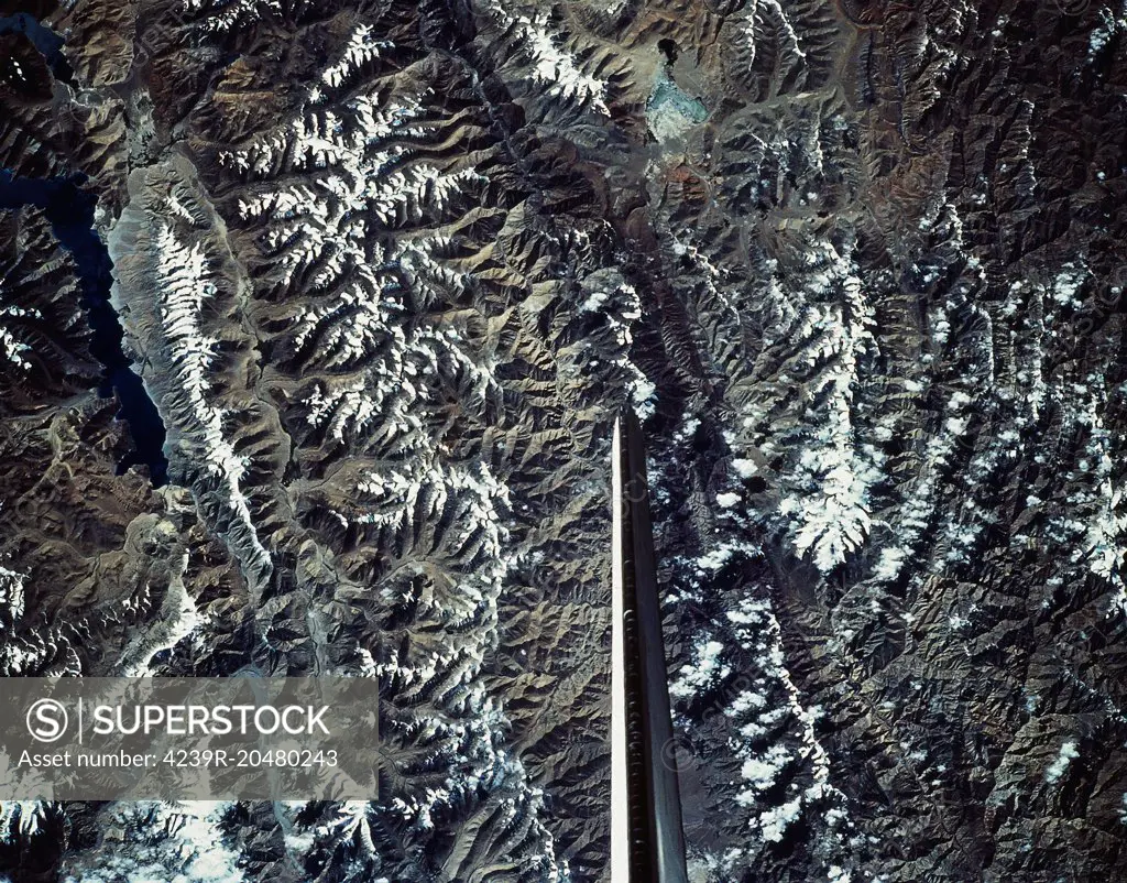 Satellite image of a mountain range.