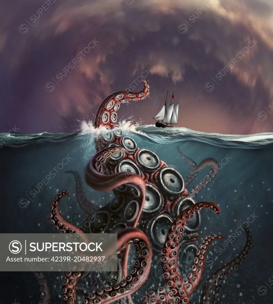 A fantastical depiction of the legendary Kraken.