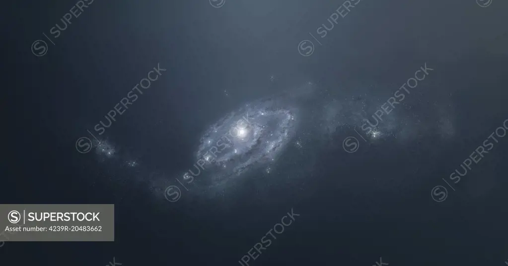 Distant galaxy visible from space station sent in outer space.