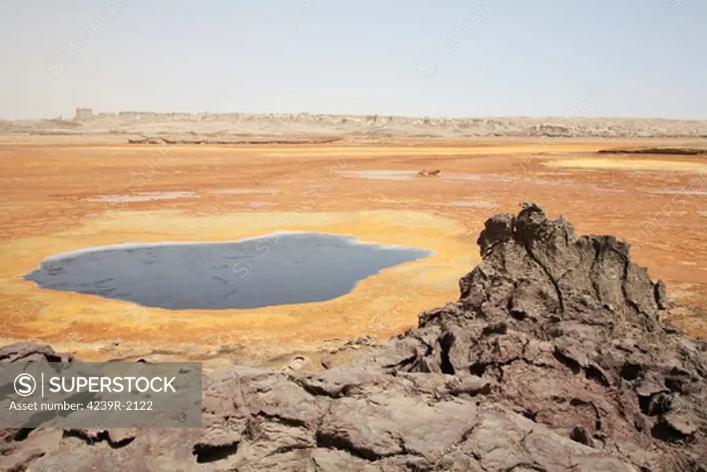 February 11, 2008 - Dallol geothermal area, 1926 explosion crater by Black Mountain, Danakil Depression, Ethiopia.