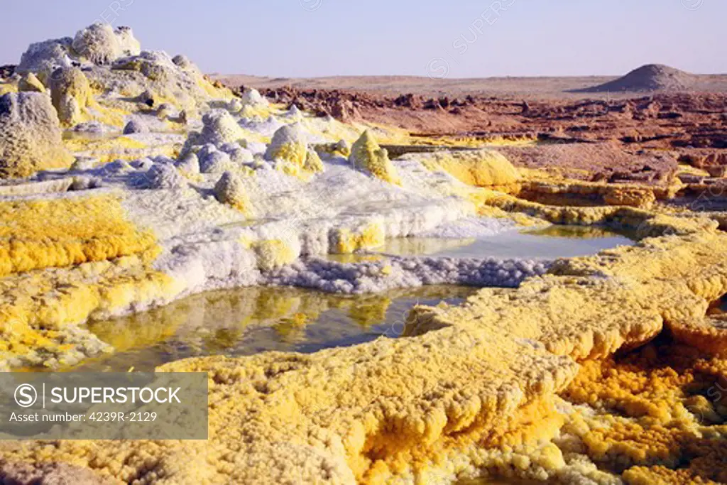 February 11, 2008 - Dallol geothermal area, brine hot springs with deposits of potassium salts formed by evaporation, Danakil Depression, Ethiopia.