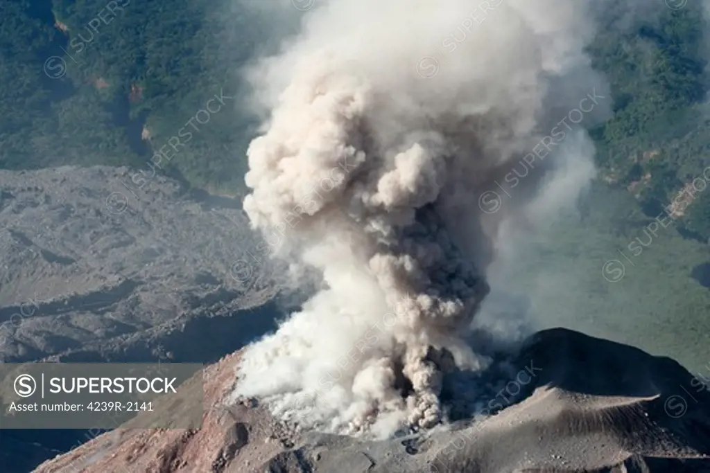 December 11, 2005 - Eruption of ash cloud from Santiaguito dome complex, Santa Maria volcano, Guatemala.