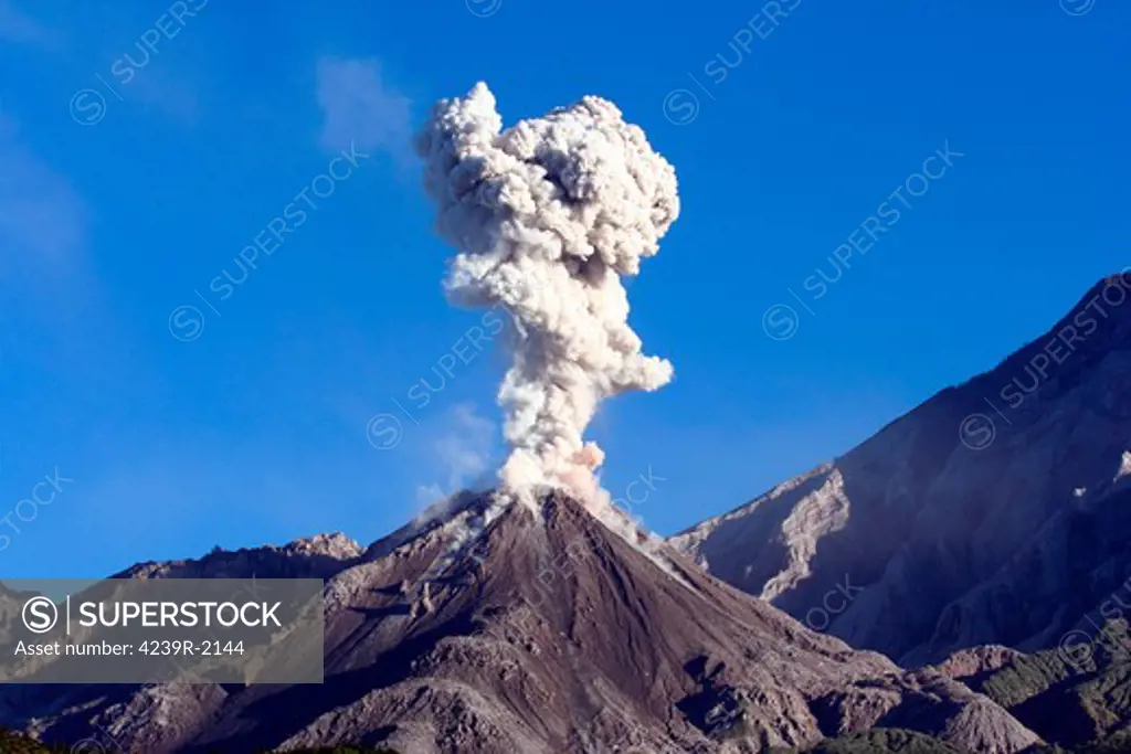 December 12, 2005 - Eruption of ash cloud from Santiaguito dome complex, Santa Maria volcano, Guatemala.