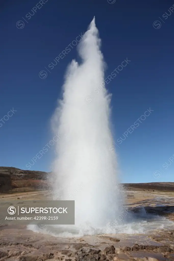 May 9, 2010 - Eruption of Strokkur Geysir, Iceland. One of several geysers in Haukadalur valley. KW: Geothermal area, Geyser Basin, Fountain geyser