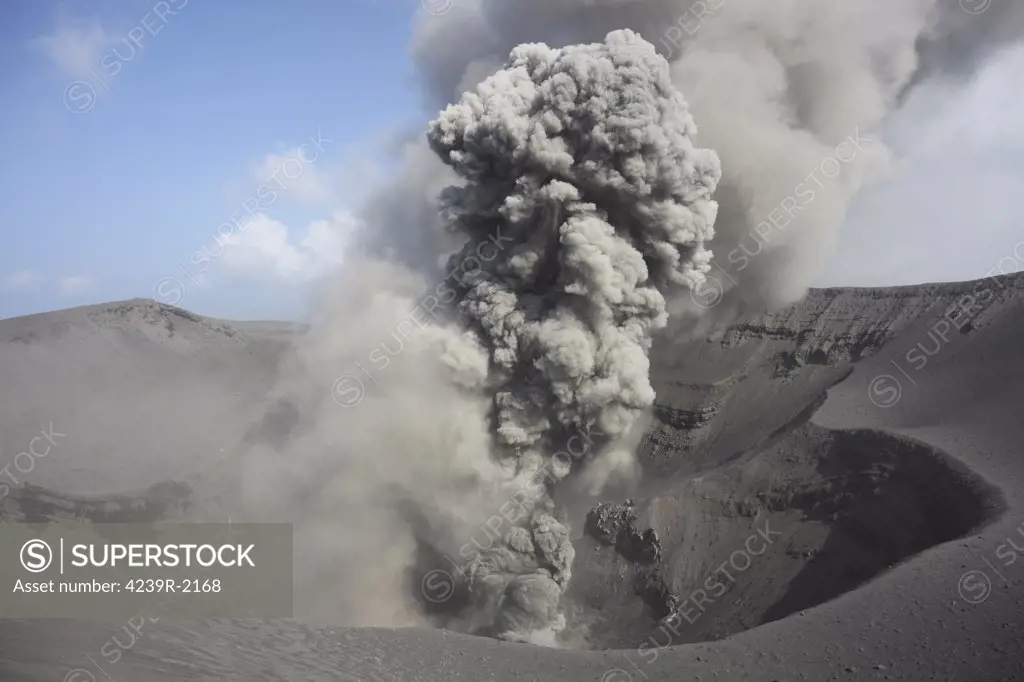 May 30, 2010 - Explosive eruptions with ash cloud, summit craters, Yasur Volcano, Tanna Island, Vanuatu.