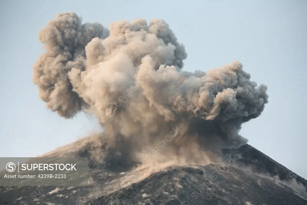 May 21, 2008 - Ash cloud from strong Strombolian / Vulcanian eruption of Anak Krakatau volcano, Sunda Strait, Java, Indonesia.