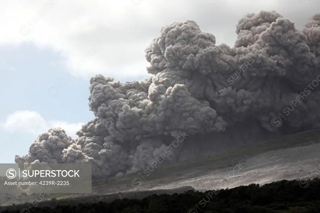 January 27, 2010 - Pyroclastic flow descending down Tar River Valley, Soufriere Hills volcano, Montserrat, Caribbean.