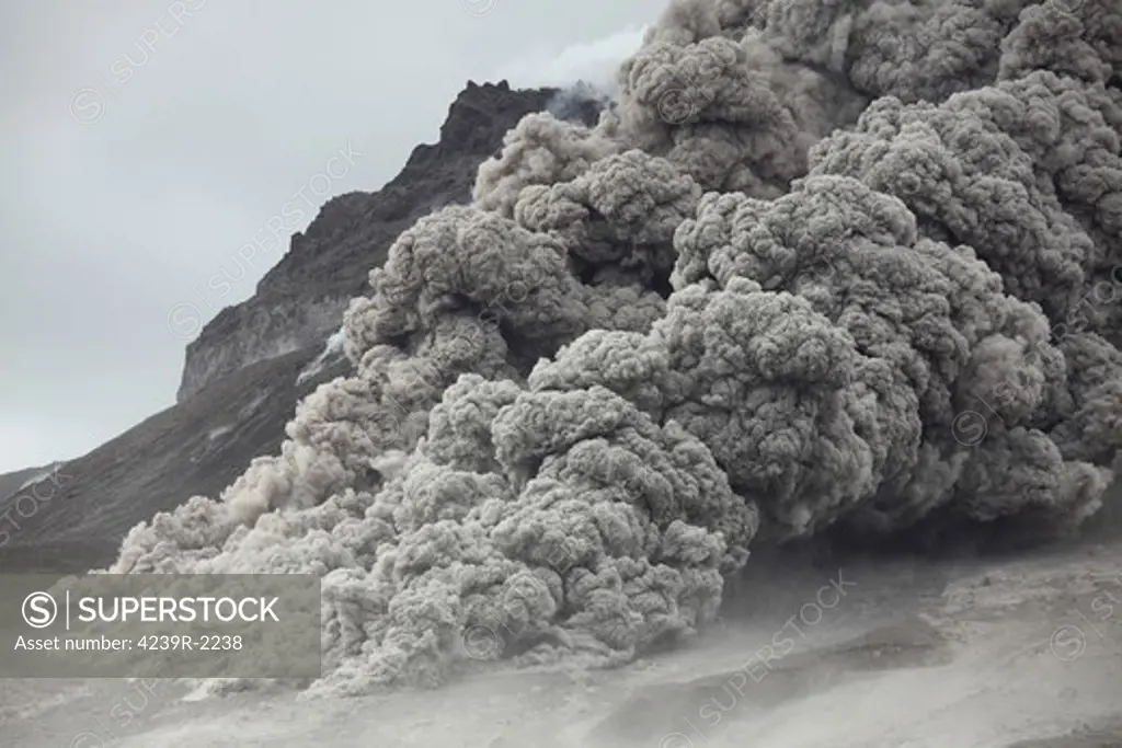 January 28, 2010 - Pyroclastic flow descending the flank of Soufriere Hills volcano after small collapse of extrusion lobe on lava dome, Montserrat, Caribbean.