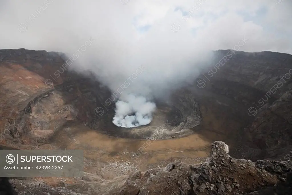 January 21, 2011 - Active lava lake degassing in summit caldera, Nyiragongo Volcano, Democratic Republic of the Congo.