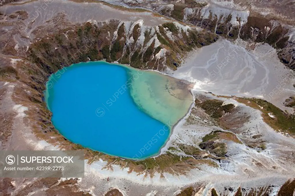 November 2007 - Aerial view of crater lake in Tongariro volcanic complex, New Zealand.
