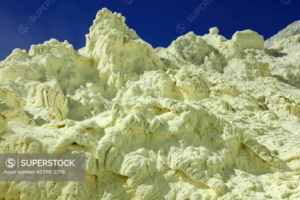 August 13, 2011 - Yellow sulphur deposits inside crater, Kawah Ijen volcano, Java, Indonesia.