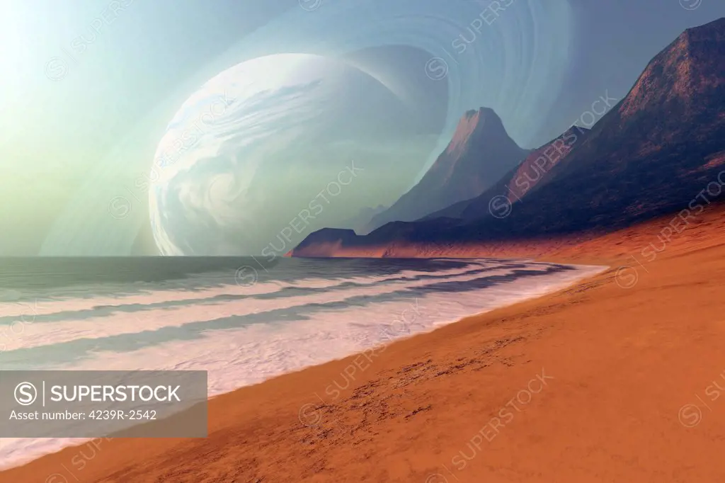 Cosmic seascape on an alien planet.