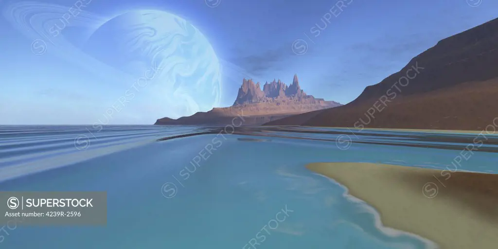 Cosmic seascape on another planet.