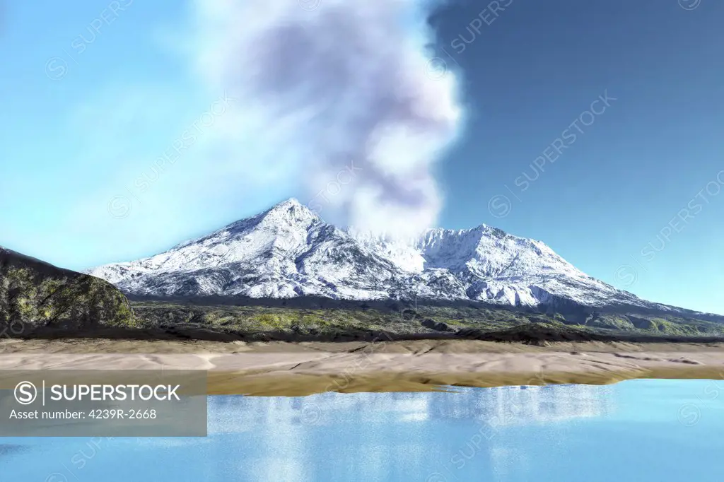 Mount Saint Helens simmers after the volcanic eruption.