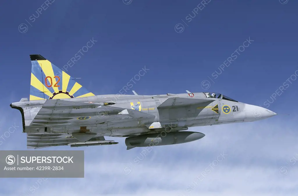 Saab JA 37 Viggen fighter of the Swedish Air Force in Midnight Sun painting.