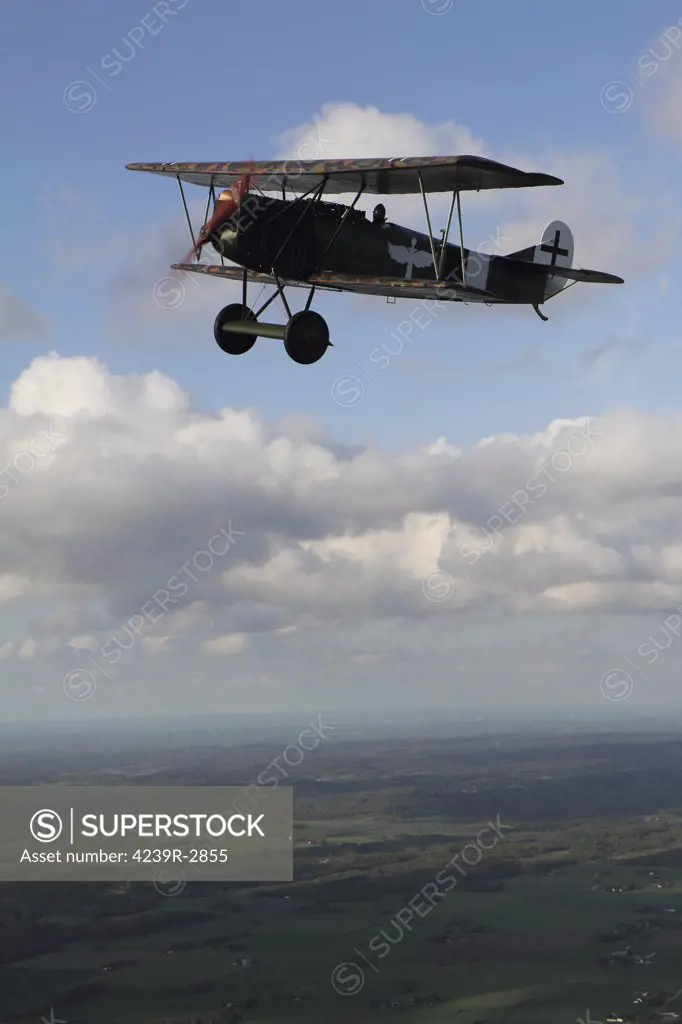 Sebbarp, Sweden - Fokker D.VII World War I replica fighter in the air.