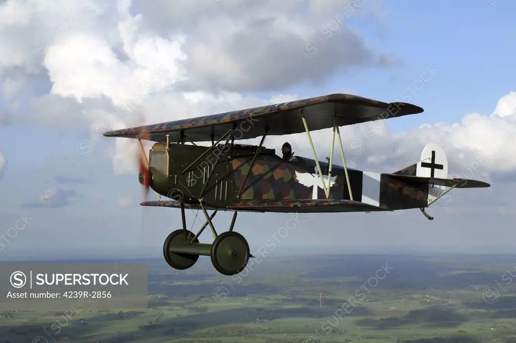 Sebbarp, Sweden - Fokker D.VII World War I replica fighter in the air.